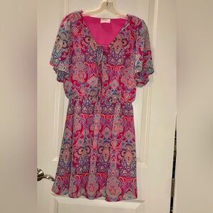 Everly Pink Paisley Dress with Flutter Sleeves Size L